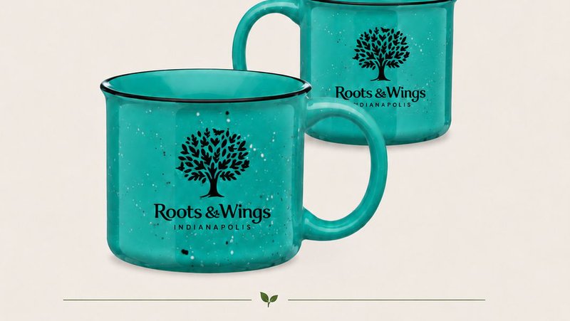 Teal speckled ceramic campfire coffee mug